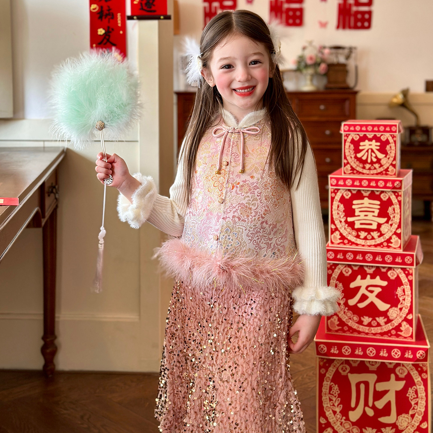 栀了成长记女童冬季国风夹棉马甲