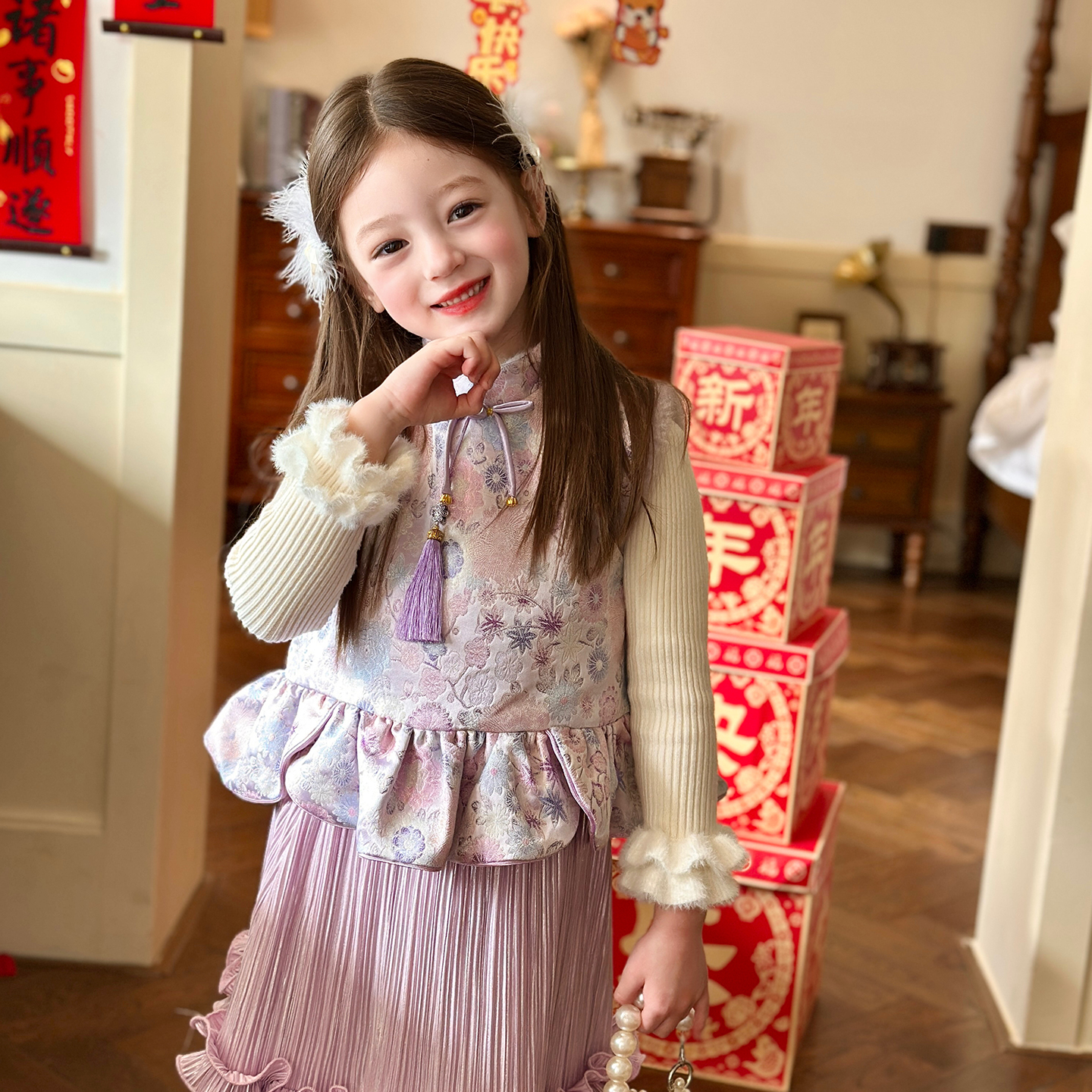 栀了成长记女童唐装夹棉马甲