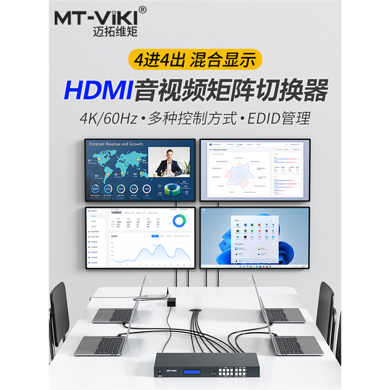 迈拓维矩hdmi视频矩阵切换器4进4出高清4K 60Hz蓝光解码音频分离