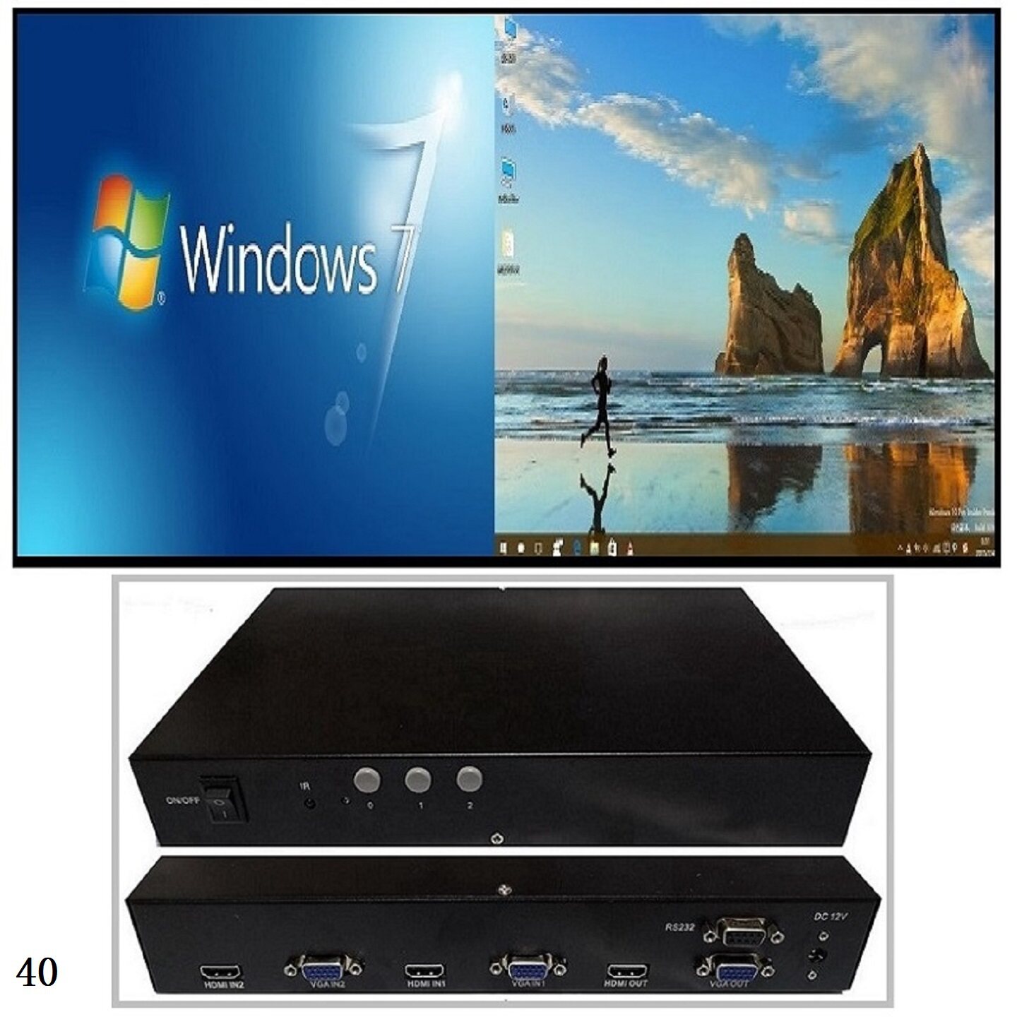 高清HDMI2画面分割器VGA两屏幕图像缩放漫游扣色透明叠加二进一出