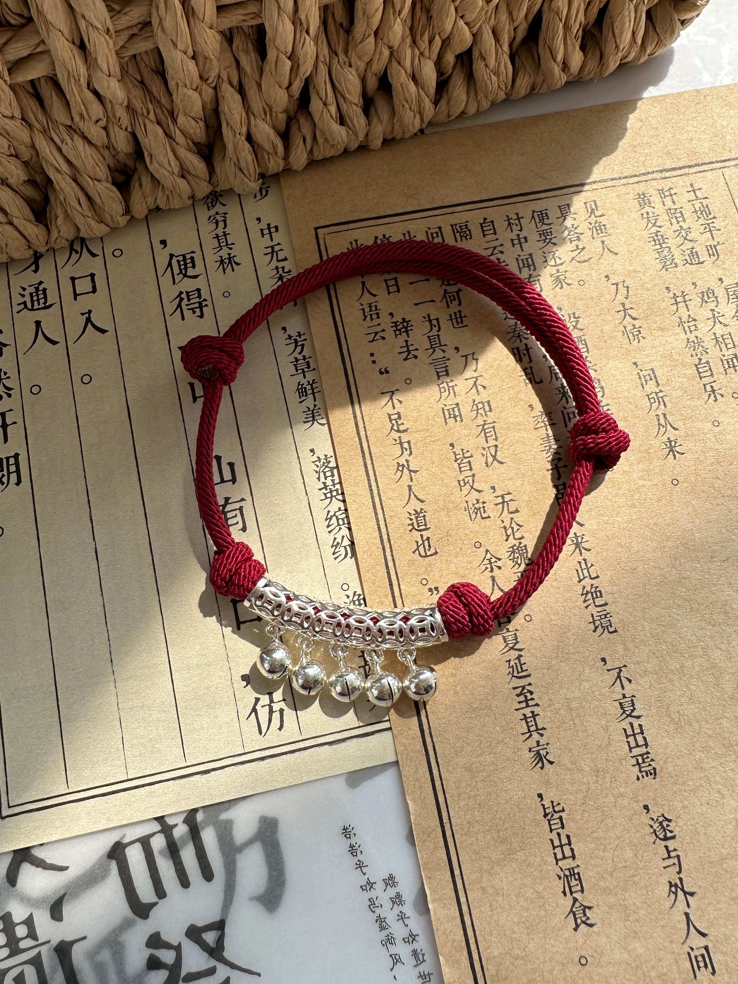 S925纯银手链一步一响铃铛水逆退散纯银手链小众民族女生夏红编绳