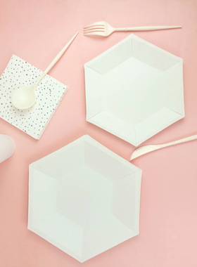 white paper plates纯白色派对餐具一次性纸盘蛋糕盘磨砂纸盘纸杯