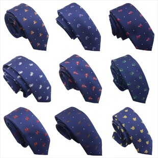 原创十二星座藏青色蓝色刺绣细领带6cm生日礼物时尚 休闲男女通用