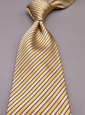 外贸内销浅黄色条纹男士休闲新潮百搭商务领带条纹蚕丝礼盒装羊毛