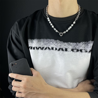 原创猫眼石混搭钢珠设计拼接项链