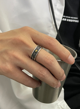 MASKEDFOXES太阳图腾开口戒指男个性镀S925银复古指环潮牌礼物
