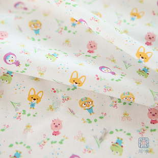 wwei韩国进口cottonvill平纹棉布料卡通Pororo和朋友们手工包面料
