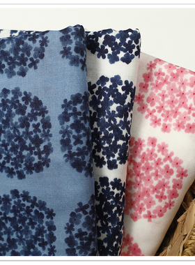 wwei日本进口munsell双层纱布布料粉蓝复古团花娃衣抱枕手工diy包