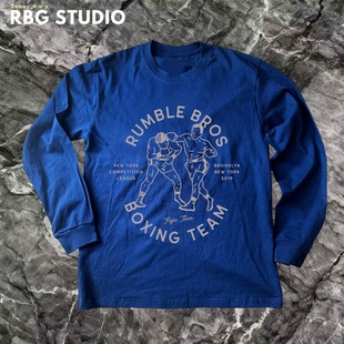 秋冬全棉T恤长袖 拳击长袖 拳击复古印花 BOXING格斗训练服 T恤男