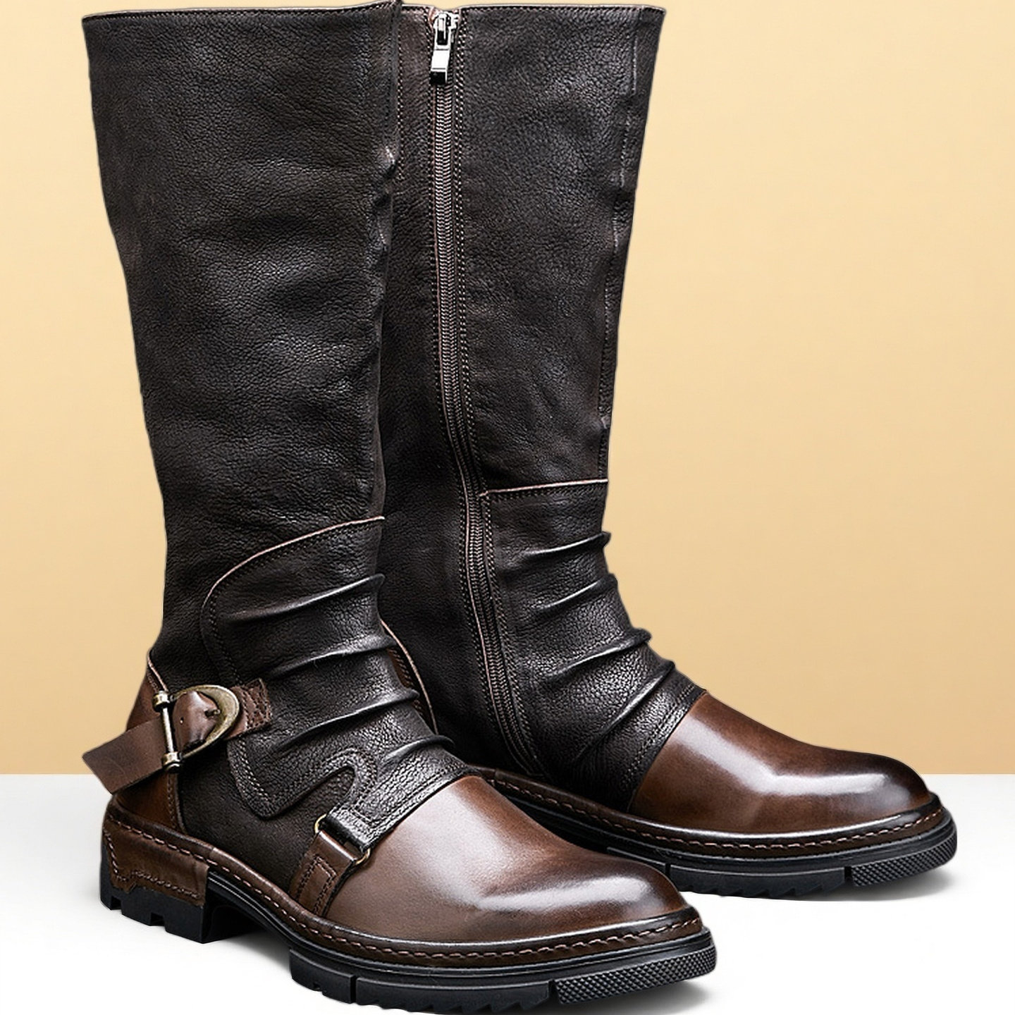 复古头层牛皮马丁靴男款英伦工装靴男士真皮高筒马靴增高机车靴子