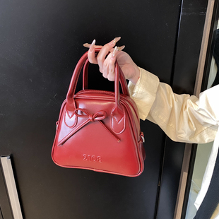 红色结婚包女款 百搭新娘包真皮单肩手提小拎包 轻奢小众斜挎包时尚