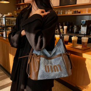 EUNICE 高级感大容量后背包单肩包 EXQUISITE复古牛仔托特包包女款