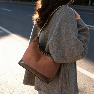 EUNICE 麂皮绒磨砂通勤手提包 EXQUISITE轻奢复古单肩斜挎包包女款