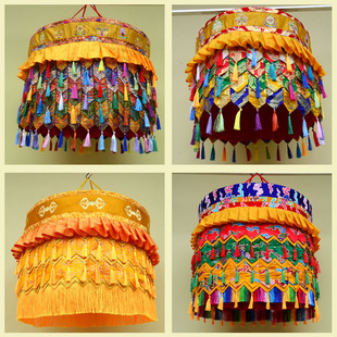 藏式风格寺院居家佛堂装饰五彩尖角黄宝伞直径80高60cm 佛幢经幢