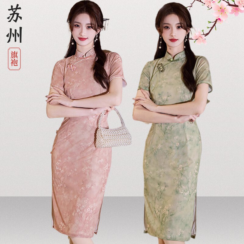 时尚改良少女中国风古典气质弹力网纱短款小个子2026新款苏州旗袍