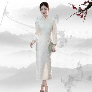 新中式改良长袖针织提花复合年轻款宴会敬酒少女苏州旗袍新款2026