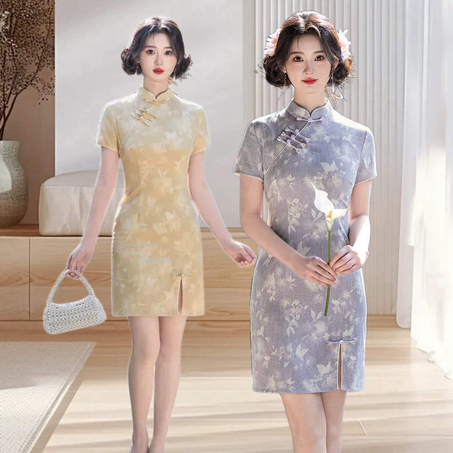 新中式短款小个子显瘦高改良单层弹力棉苏州旗袍2026日常上班可穿