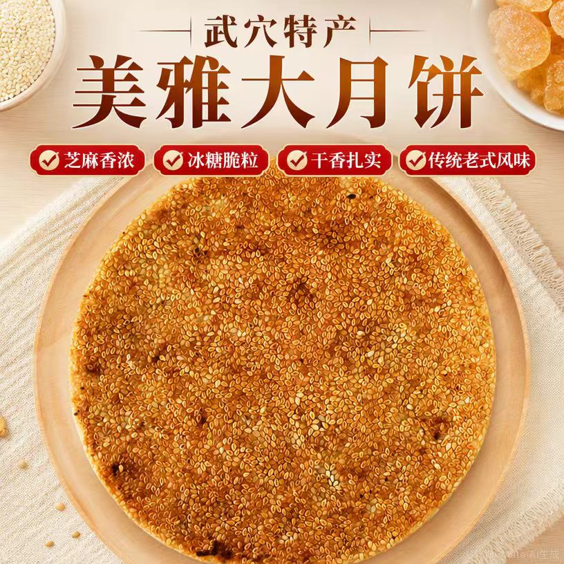 美雅芝麻大月饼武穴广济麻月400g老式冰糖馅湖北老字号中秋糕点