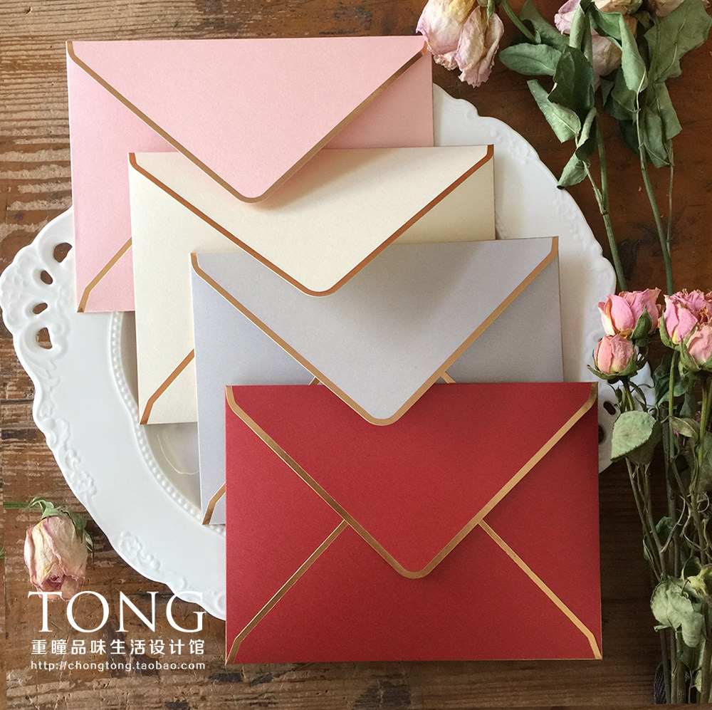 现货7寸婚礼商务邀请函请柬烫金边复古大气高端重磅精工封套信封