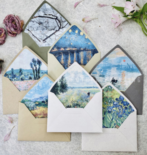 现货原创质感纸质复古梵高莫奈油画内衬图案礼物卡片信封封套