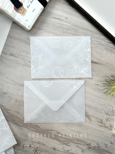 现货森系透明硫酸纸描图手绘玫瑰文艺浪漫叶子手信明信片封套信封