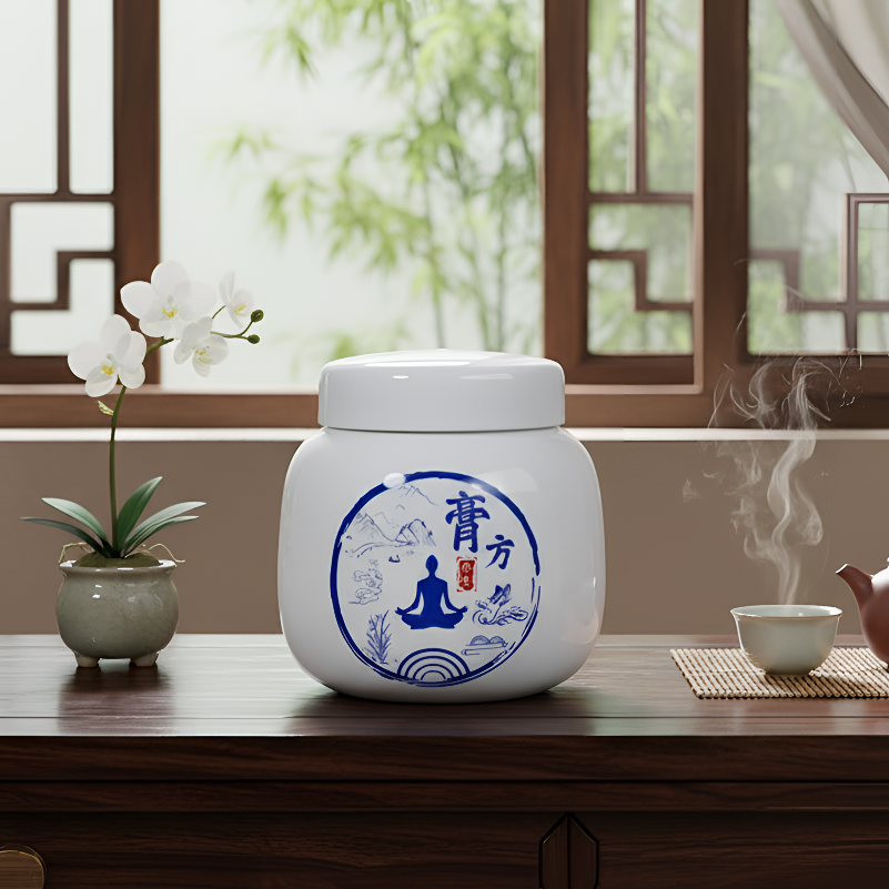 陶瓷螺纹口中药粉霜膏方罐密封防潮香料面膜粉分装瓶子可定制LOGO