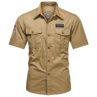 American-style casual workwear short-sleeved shirt for men, pure cotton 2025 summer top, multi-pocket casual and durable lining thumbnail 2
