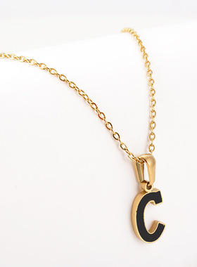 跨境欧美钛钢首字字母项链女简约时尚不锈钢26英文字母吊坠饰品女