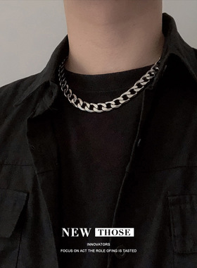 潮牌个性嘻哈hiphop项链时尚个性钛钢粗链条古巴链项链男女毛衣链