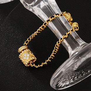 2024年新款小香风黑金编织设计小蛮腰手链中古轻奢微镶锆石手饰