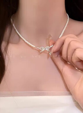 韩国复古珍珠镶钻流苏颈链网红气质设计感花朵蝴蝶结锁骨链项链女