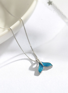 日韩简约梦幻蓝色美人鱼尾钛钢项链女森系时尚创意网红锁骨链