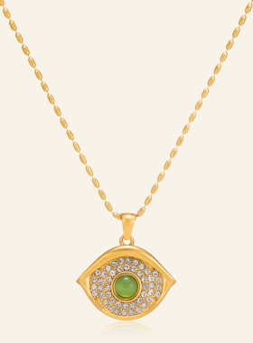 韩式甜美风18k金钛钢小清新米珠链生命之眼微镶闪钻时尚吊坠项链