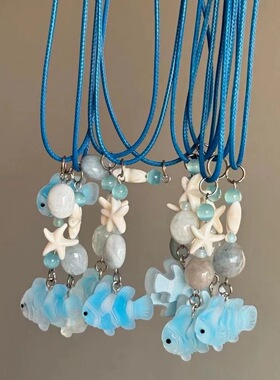 小红书同款我是一只鱼个性项链猫眼石蓝色树脂可爱小鱼热带小丑鱼