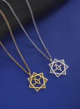 欧美热销时尚简约钛钢切割镂空七芒星吊坠304材质不锈钢项链