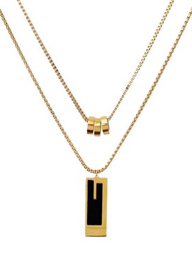 通体钛钢双层方牌长款毛衣链女秋冬装饰项链感百搭配饰工厂价