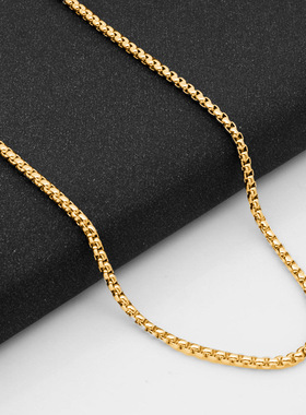 跨境欧美18K不锈钢方珍珠链条男女款嘻哈钛钢DIY用链方珍珠项链男