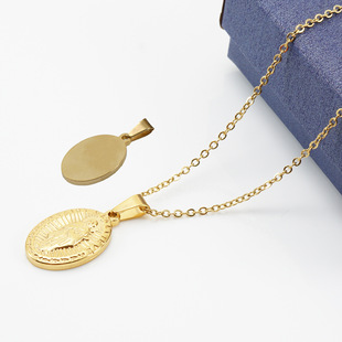 亚马逊跨境圣母玛利亚不锈钢项链女18k钛钢欧美复古吊坠饰品