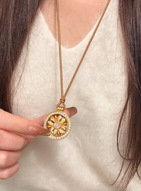 轻奢宫廷风鸢尾花罗盘项链女奢华感颈链小众个性设计感锁骨链