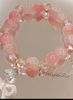冰凉夏日蝴蝶串珠手链ins潮甜美爆花玻璃蝴蝶结手串学生闺蜜手串