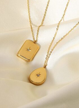 通体钛钢  八芒星镶钻项链钛钢锁骨链女ins冷淡风感简约配饰