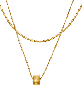 谜丽 镀18k真金双层批花珠锁骨链冷淡风个性时尚环保钛钢项链女款