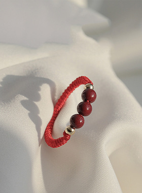 朱砂红绳戒指女小众设计本命年红绳编织指环闺蜜礼物