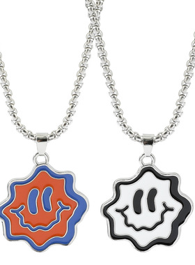 2025秋冬新款笑脸钛钢项链万圣节滴油波浪鬼脸合金吊坠长款毛衣链