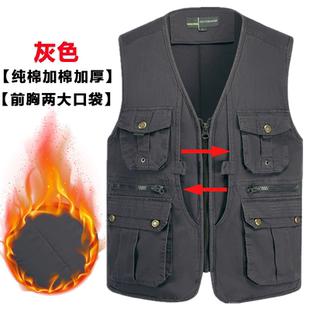 冬季夹棉加厚保暖马甲男士外套中老年多口袋马夹爸爸背心老头坎肩