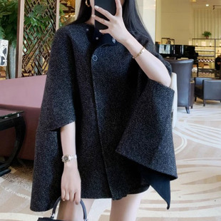 定制新款女高端手缝双面羊绒大衣斗篷披肩纯羊毛外套时尚名媛大牌