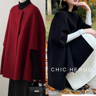 可定制新款斗篷新年优雅斗篷纯羊毛双面羊绒大衣保暖时尚名媛气质