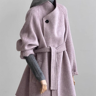 定制高端双面纯羊毛羊绒大衣女秋冬季新款手工缝小个外套腰带时尚