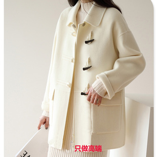 高定面料 柜上新款 2000+纯羊毛双面羊绒大衣 牛角扣外套慵懒休闲