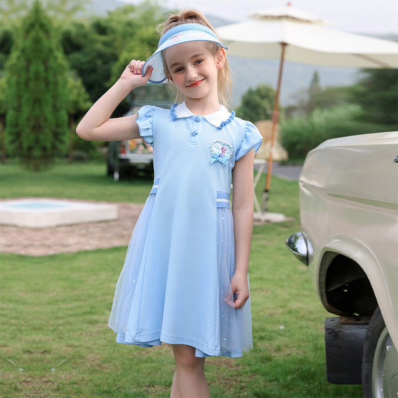 迪士尼艾莎公主女童连衣裙2026春季新款长袖polo领公主裙洋气春装